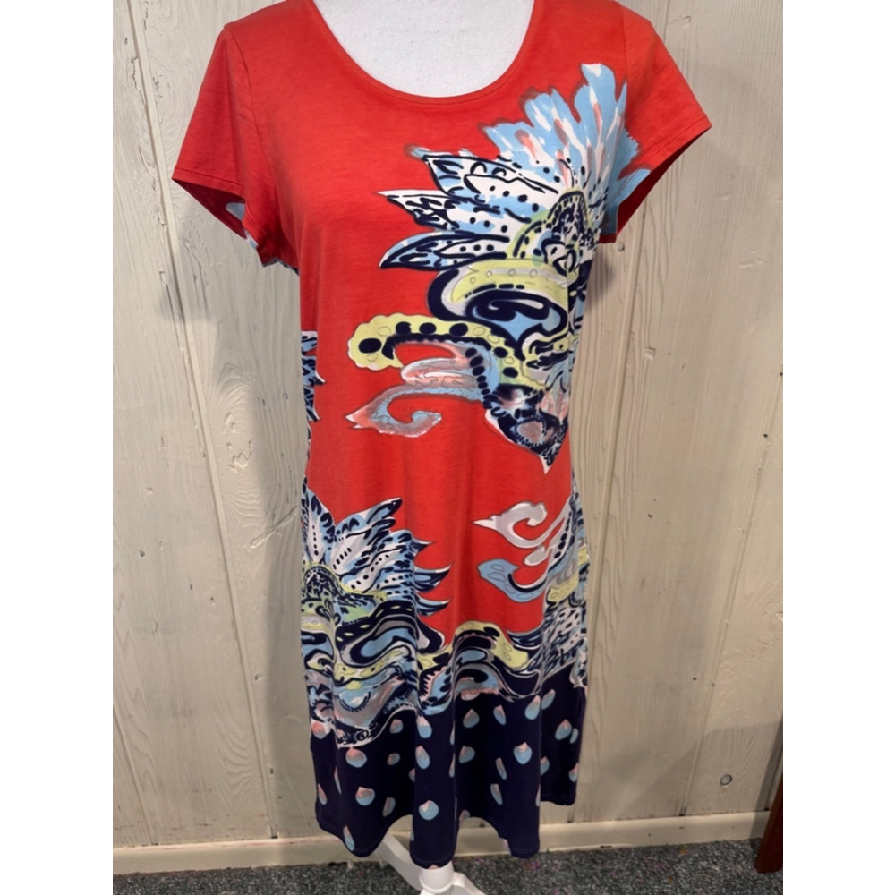 Krimson Klover Red Floral Paisley T-shirt Dress Medium Short Sleeve - Picture 3 of 9